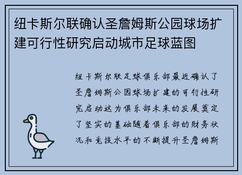 纽卡斯尔联确认圣詹姆斯公园球场扩建可行性研究启动城市足球蓝图